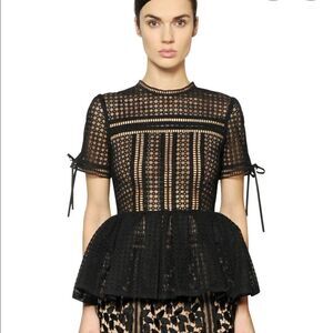 Black Self Portrait Eyelet Peplum Top